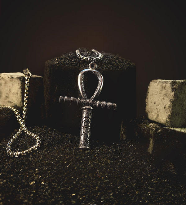 گردنبند آنخ گردنبند مردانه آنخ از جنس استیل با زنجیر ویتالی نقره ای