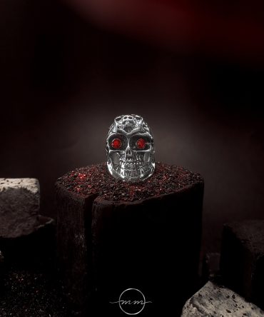 انگشتر مردانه اسکلت از جنس استیل با چشم های قرمز