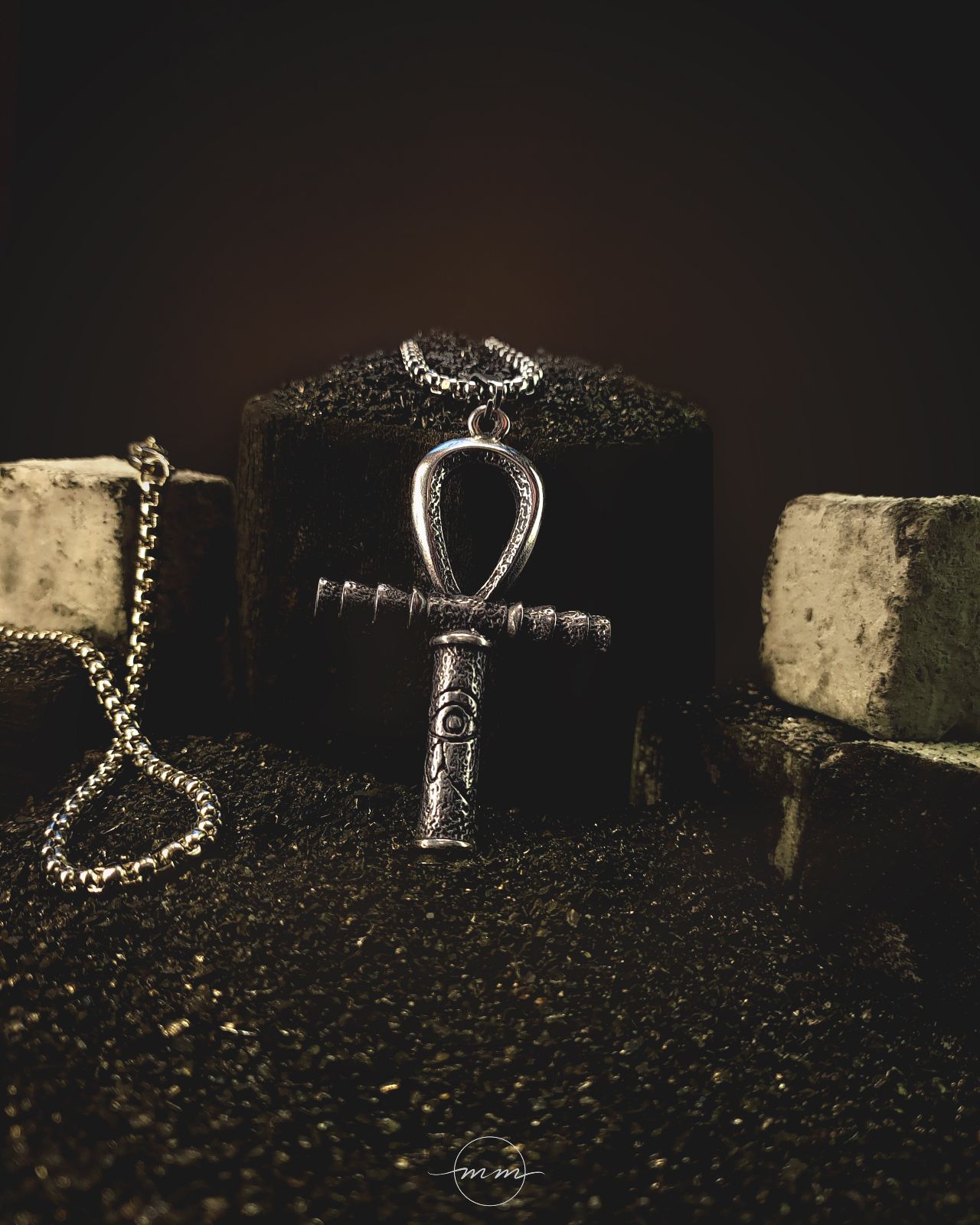 گردنبند آنخ گردنبند مردانه آنخ از جنس استیل با زنجیر ویتالی نقره ای