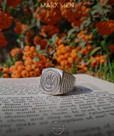 انگشتر مردانه رولکس نقره ای از جنس استیل با تاج نقره ای