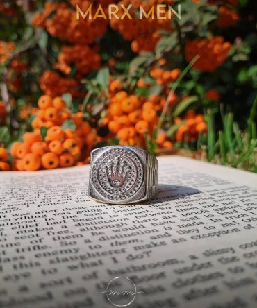 انگشتر مردانه رولکس نقره ای از جنس استیل با تاج نقره ای