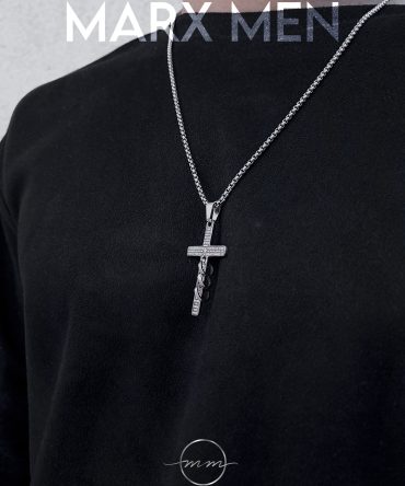 گردنبند مردانه صلیب نقره ای سه حلقه ای با زنجیر ویتالی