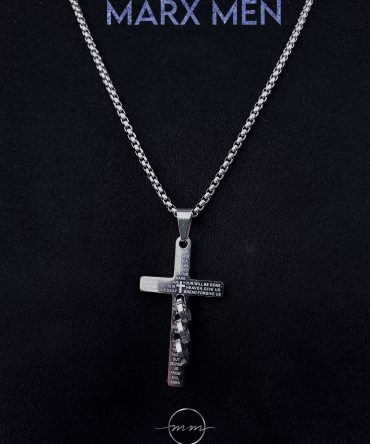 گردنبند مردانه صلیب نقره ای سه حلقه ای با زنجیر ویتالی