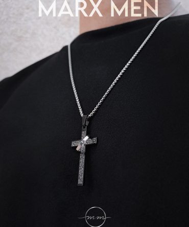 گردنبند مردانه صلیب مشکی تک حلقه ای با زنجیر ویتالی